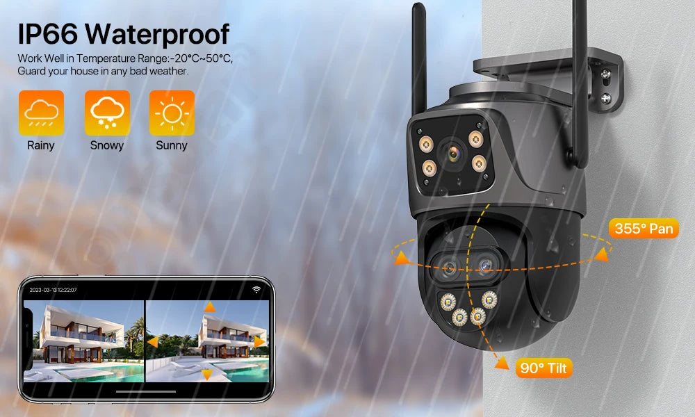 Dreilinsen-PTZ-IP-Kamera 6K HD Outdoor 8x Zoom WiFi Sicherheitskamera 4K 8MP Dual Screen Auto Tracking Wireless Video CCTV iCsee