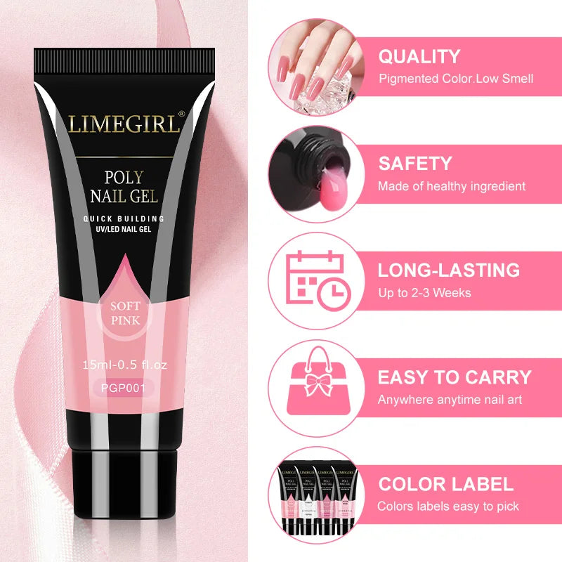 Nail Extension Kit Acrylic Gel Polish Nail Polish with UV LED Nail Lamp Manicure Kit and Base Coat Top Coat for Salon and Home