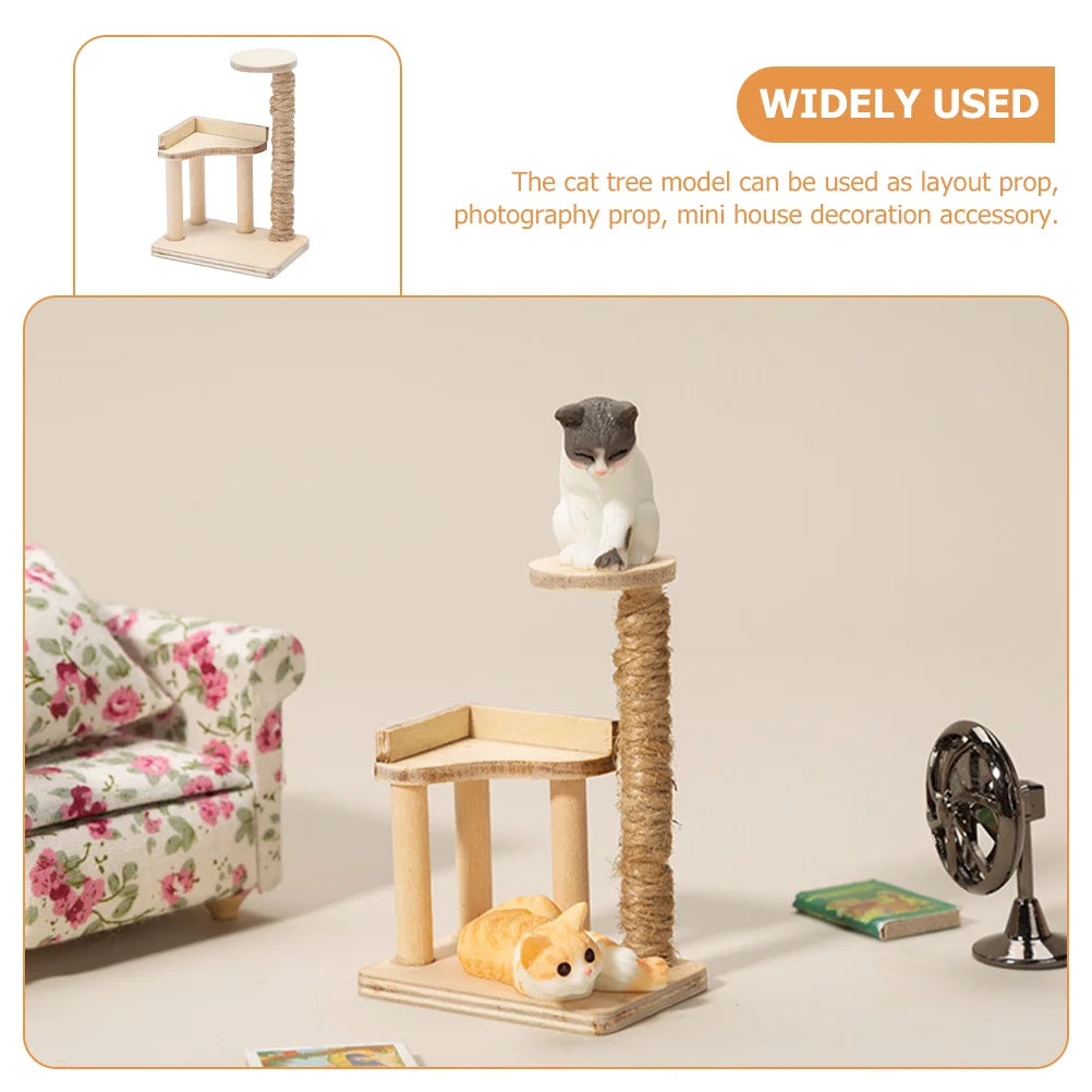 Miniatur Realistisch Mini Holz Katzen Baum 2025 - Modell Dekorativ Mini Haus - Pet Room Möbel Layout Prop Cat Supplies Kratzer Home