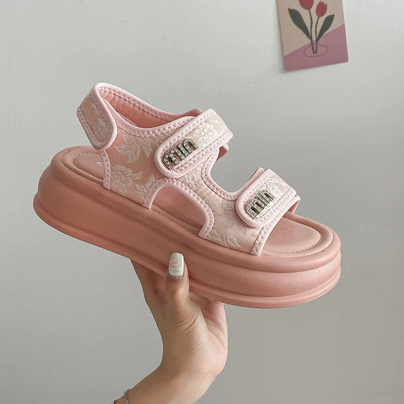 New Embroidery Casual Roman Designer Platform Sandals Women HOOk&LOOP Flats Summer Casual Ladies Outdoor Shoes Zapatos De Mujer