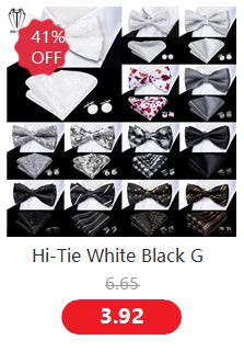 Hi-Tie Peach Pink Salmon Silk Mens Bow Tie Pocket Square Cufflinks Set Pre-tied Butterfly Knot Bowtie for Male Wedding Business
