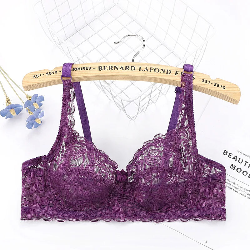 BH 2025: ALLTOOALL Plus Size Lace Push Up Bra Women Sexy Hollow Out Lingerie - Lady Lace Transparent Underwear Female Embroidery Solid Bra Collection