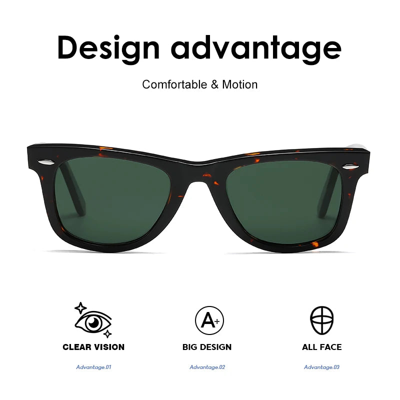 ROGBAE Trendige Sonnenbrille Herren Klassiker Glas Linse Acetat Sonnen Brille R2140 Luxus Marke Nieten Design Schutzbrille Damen Sonnenbrille