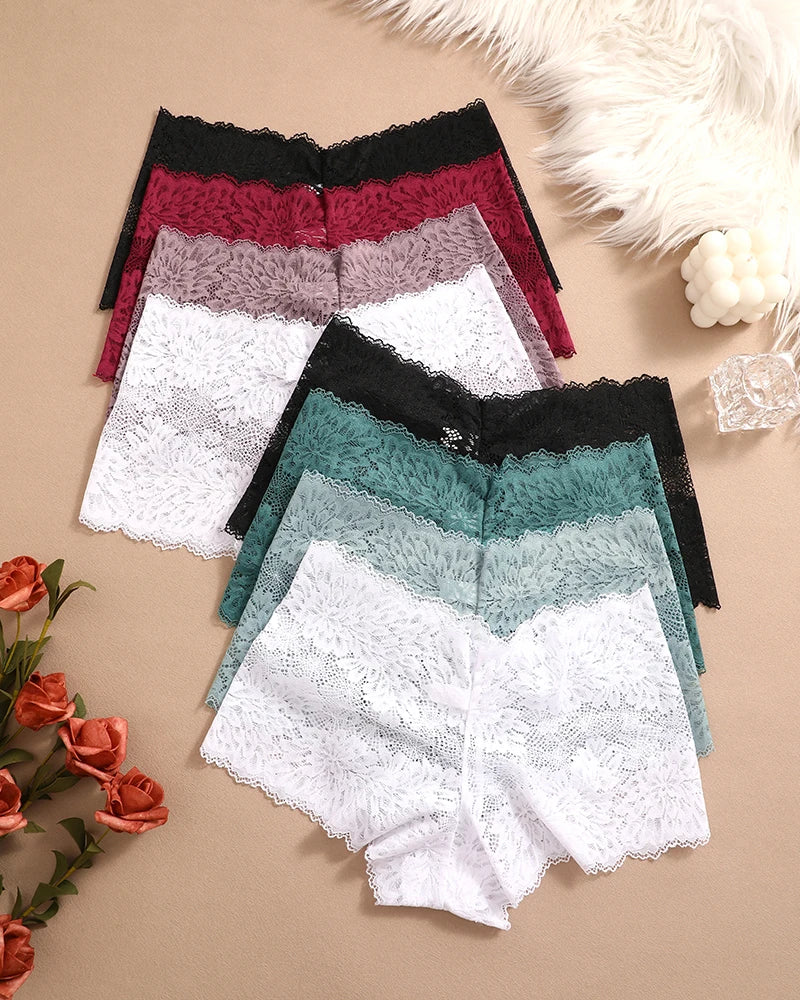 FINETOO 8Stk Frauen Blumen Spitze Höschen Hohe Taille Brief Sexy Lingerie Höschen Brasilianische Unterhosen Femme Unterwäsche Bikini Intim