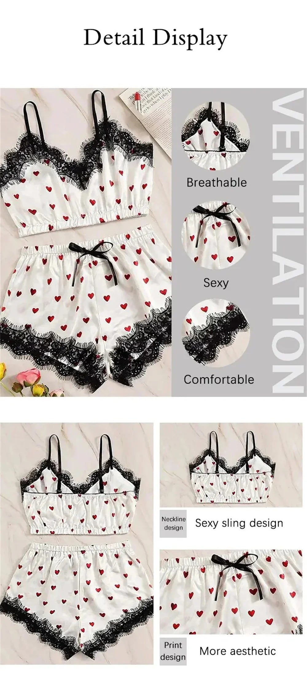 Pyjama-Set 2025: 2PCS Pajama Suit Women Fashion V-Neck Stretch Satin Lace - Sexy Lingerie Bowknot Pyjamas Sleep Shorts Set Sleepwear Sling Set New Collection