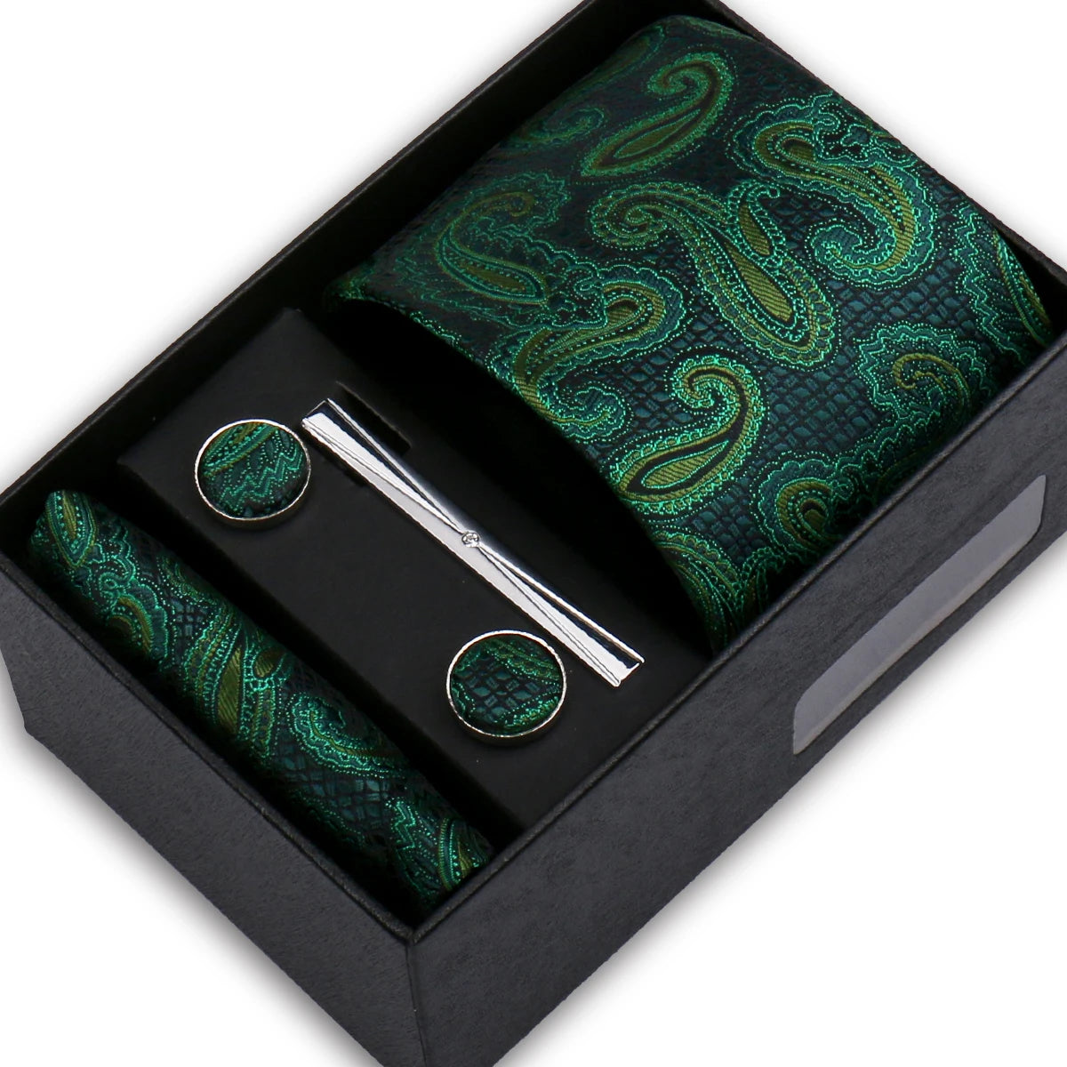 Elegant Men's Suit Necktie Gift Box Set Floral Tie Handchief Cufflinks Tie Clip 4-Piece Business Wedding Party Suit Accessories