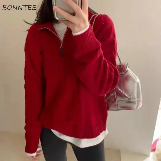 BONNTEECN Cardigan Halfzip Weiches Strickmaterial - Größe M, Reißverschluss, Mittleres Gewicht