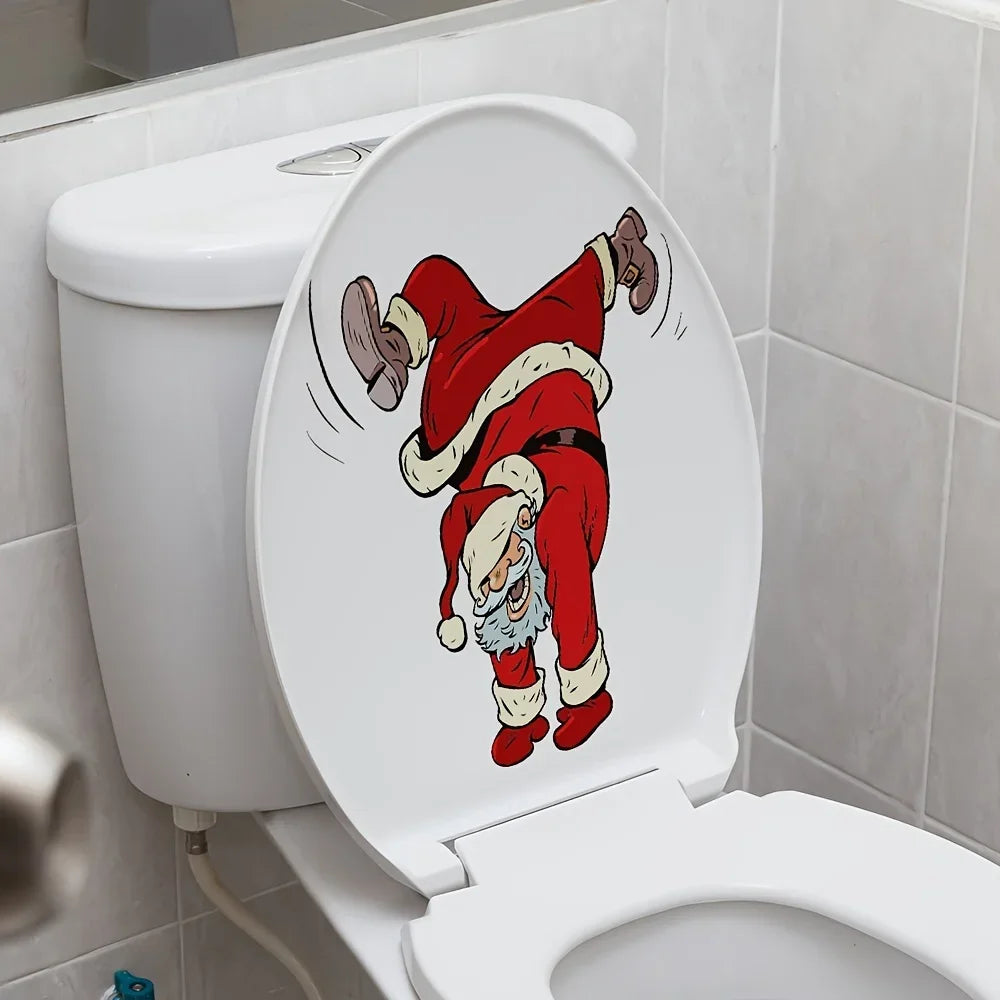 1pc Funny Santa Claus Toilet Bathroom Stickers - Self-Adhesive Waterproof Christmas Decorations- Perfect Christmas Gift Idea!