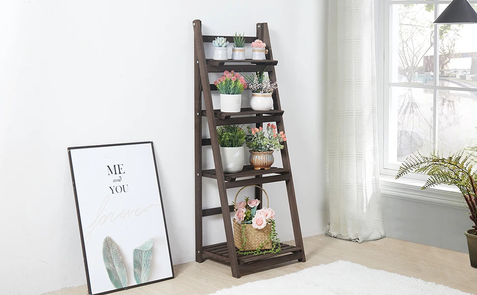 WisforHigh Leiter-Pflanzenständer 4-Stufig, 110 cm, Paulownia-Holz