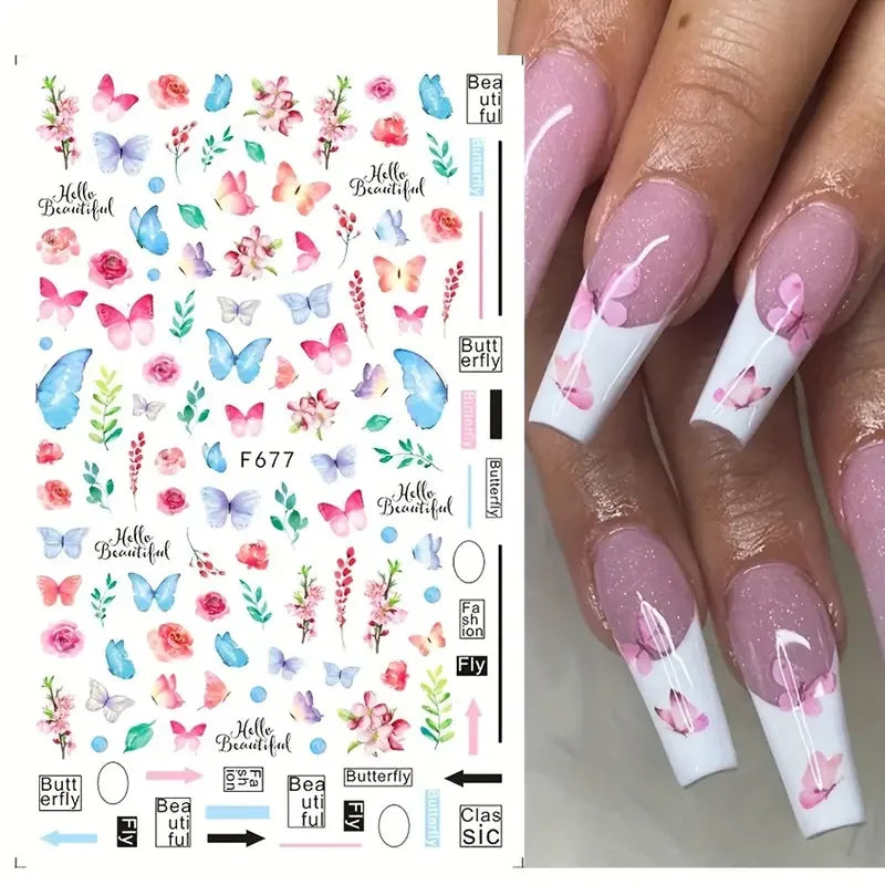 NailArt Schmetterling Sticker Selbstklebend - 6 Stück 3D