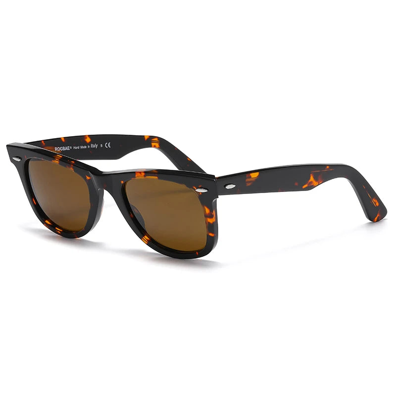 ROGBAE Trendige Sonnenbrille Herren Klassiker Glas Linse Acetat Sonnen Brille R2140 Luxus Marke Nieten Design Schutzbrille Damen Sonnenbrille