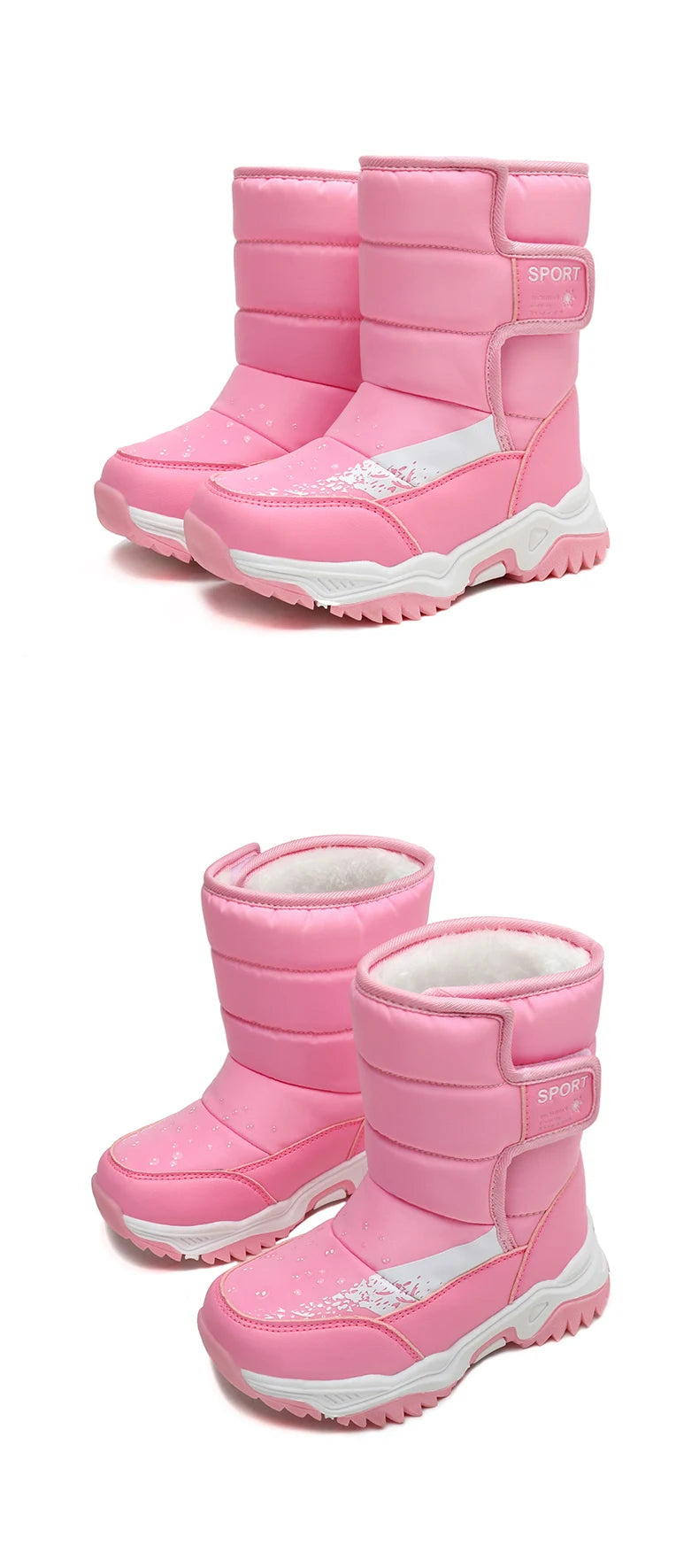 Kinder Winter Stiefel 2025 - Warme Leder Boots Jungen Mädchen - Rutschfest Gefüttert Pink Lila - Mode Winterschuhe