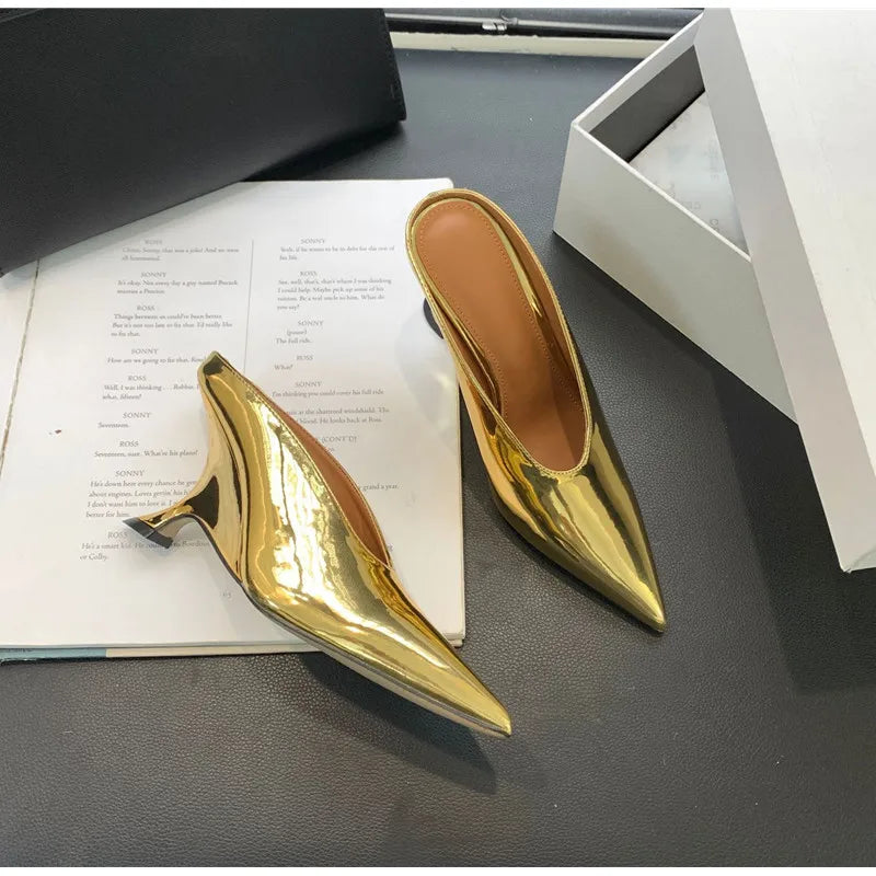 Elegant Pointed Toe Women Slippers Shoes Designer Shallow Fashion Spring Autumn Wedges High Heels Banquet Mule Zapatos De Mujer