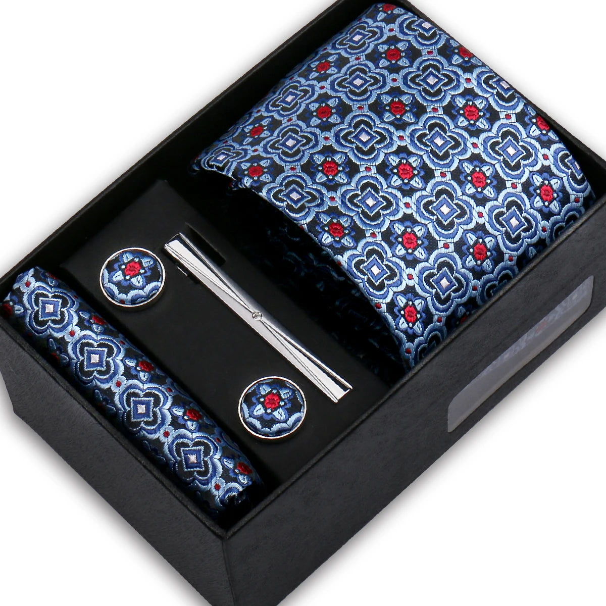 Elegant Men's Suit Necktie Gift Box Set Floral Tie Handchief Cufflinks Tie Clip 4-Piece Business Wedding Party Suit Accessories