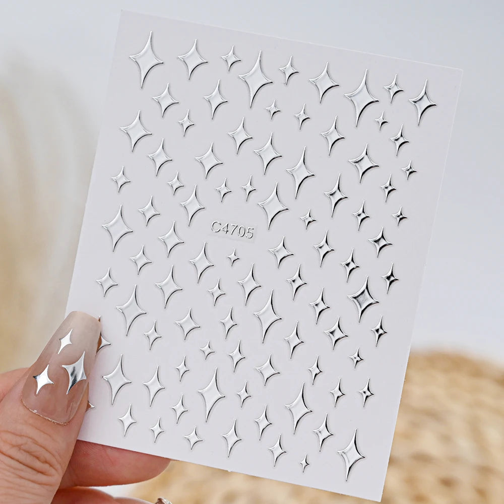 MAFANAILS Metal Silber Nagelsticker - 6 Stück 10x8cm 3D