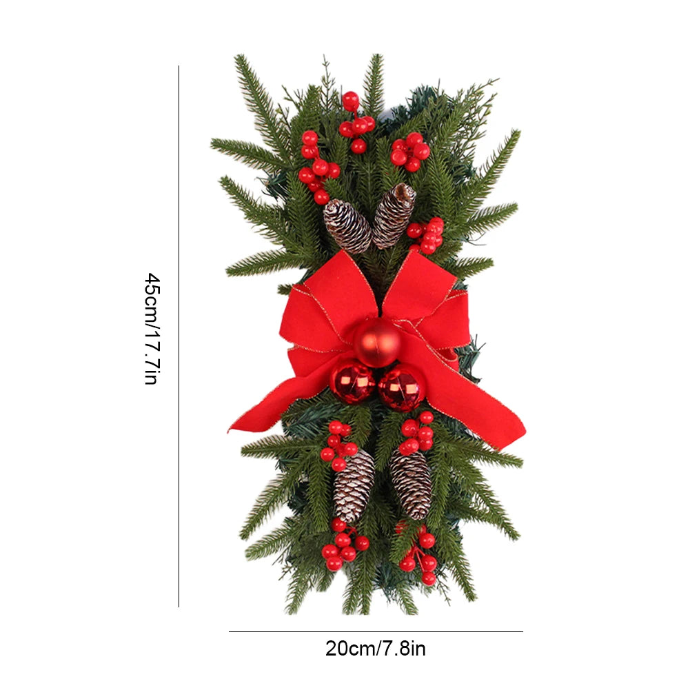 2 Stück Weihnachts-Swag mit roter Schleife, 45,7 cm, zum Aufhängen, Weihnachts-Tropfen-Swag, künstlicher Weihnachtskranz für Treppen- und Haustür-Dekoration