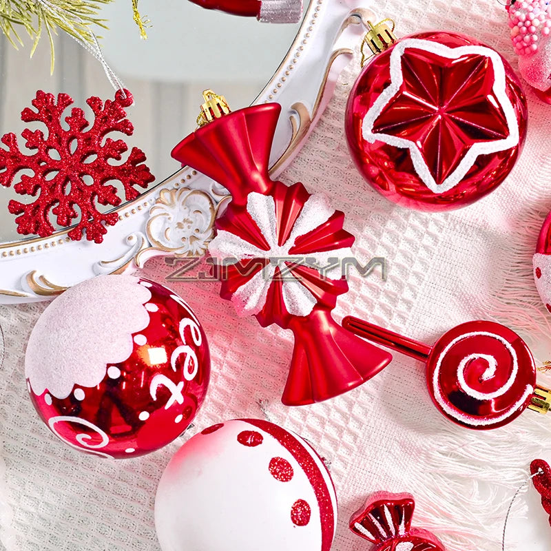 LA9682 Weihnachtsbaumschmuck - Bruchfest, 78 Stück, Rot Weiß