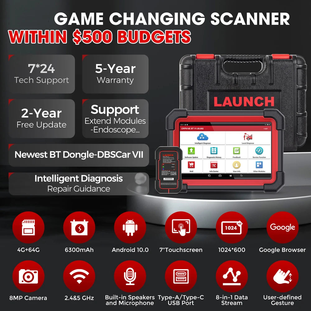 LAUNCH CRP919E BT OBD2 Scanner CAN FD DOIP FCA Full System Car Diagnostic Tools ECU Coding Bidirectional Control 31+ Service