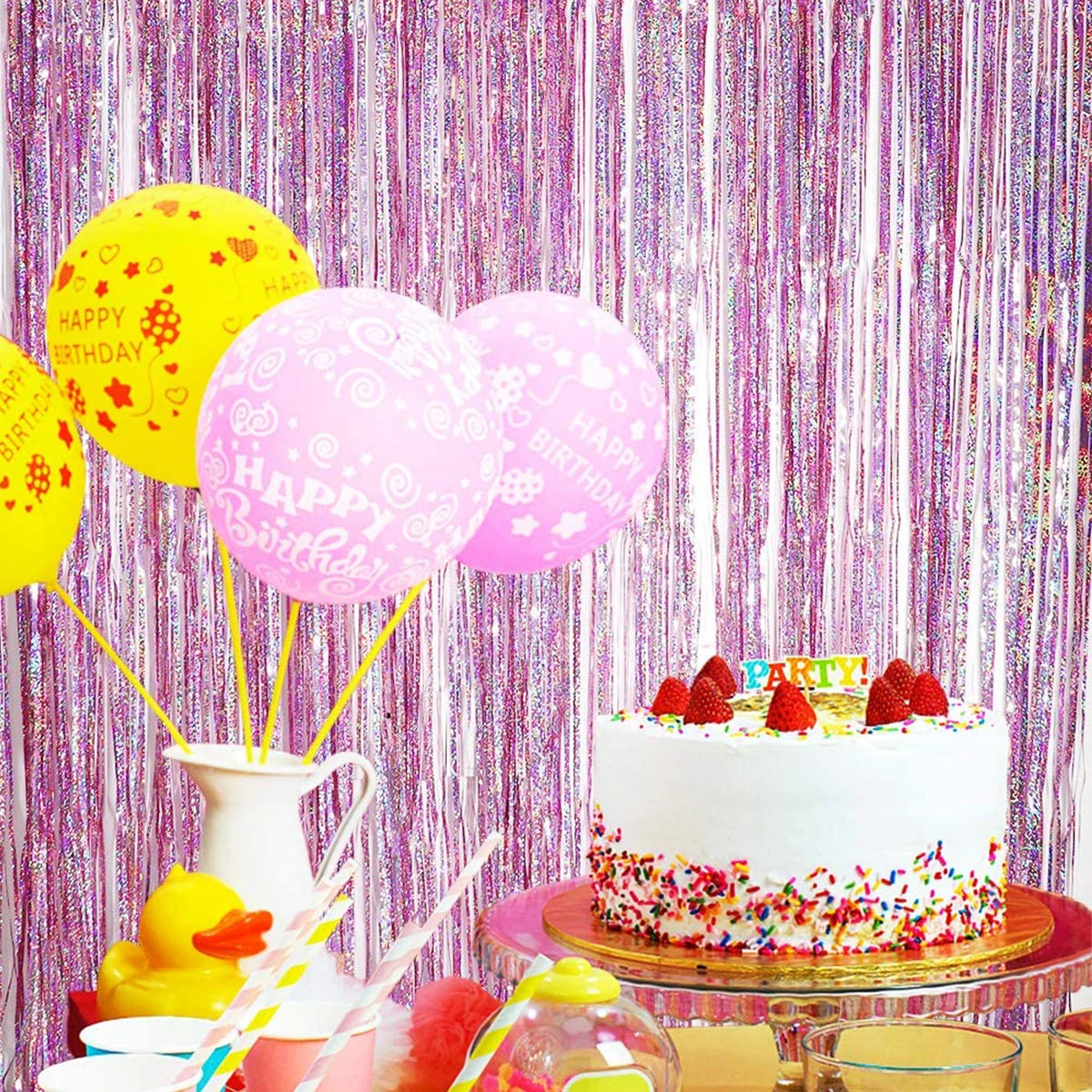 W0020 Lametta-Vorhang Hochzeitdeko - 2 Stück, 2 m, rosa