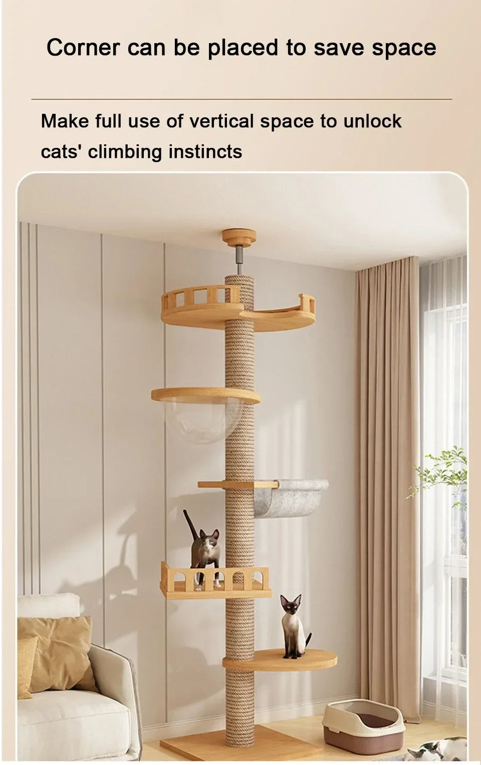Cats Tree Floor Solid Wooden Cat Tree House Climbing Pets Furniture Adjustable Kitten Trees Tower Multilayer Cat Climbing Frame