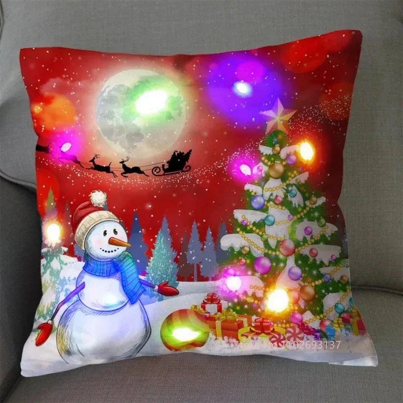 Christmas Pillowcase Decorations Home Cushion Cover LED Light 45x45cm Xmas Pillow Cover for Bedroom & Living Room Party Decor