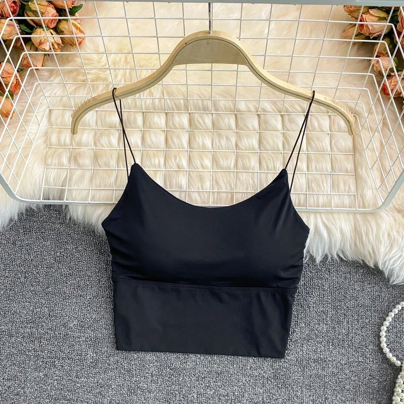 Women Crop Tops elegant Solid Color Camisole Ice Silk Tube Top Seamless Sports Tank Top Wireless Underwear Padded Bra Bralette Vest