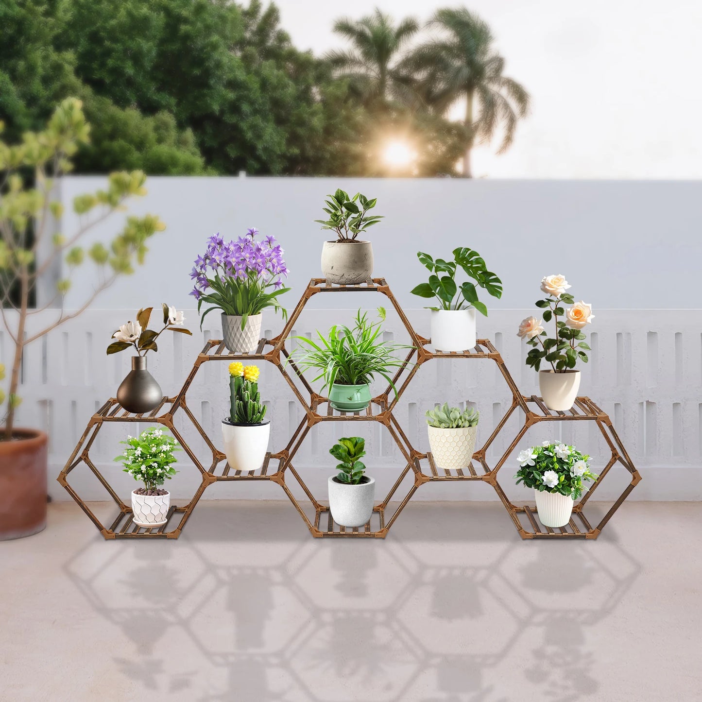 HolzKraft Blumenregal 11 Ebenen Holz Hexagonrahmen Innenbereich