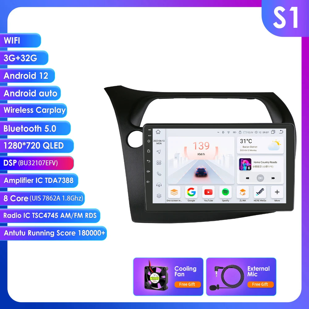 CarPlay Autoradio Multimedia Player für Honda Civic Hatchback
