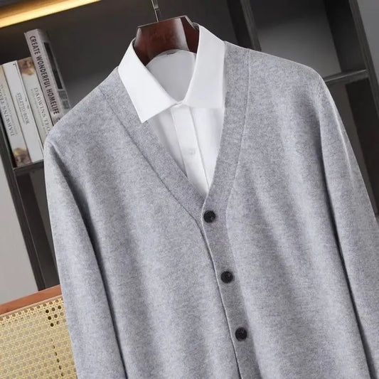 Closure V-Neck Strickjacke Herren - Polyester Langarm Unifarben Größen M L Klassisch Winter