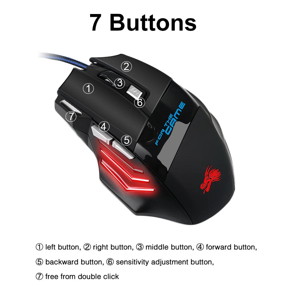 Gaming-Maus 2025: 7-Buttons USB-Wired RGB - Optical Ergonomic Collection