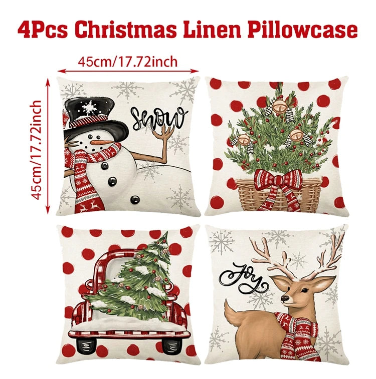4pcs Christmas Cushion Cover Pillowcase Merry Christmas Decoration Linen Pillow Cases Home 2025 Xmas Gifts Pillow Covers 2026