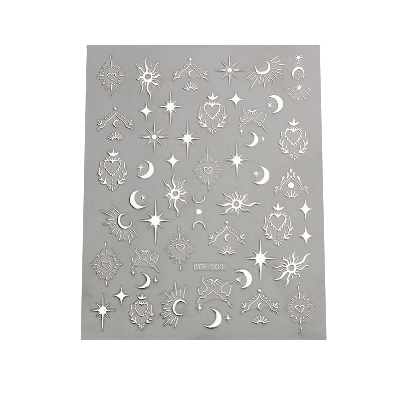Mix 3 Sheets 3D Stickers for Nails Gold Sliver Rose Gold Laser Butterfly Moon Sun Adhesive Sliders DIY Nail Art Accessories