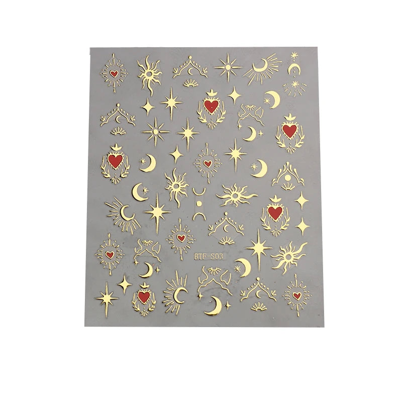 Mix 3 Sheets 3D Stickers for Nails Gold Sliver Rose Gold Laser Butterfly Moon Sun Adhesive Sliders DIY Nail Art Accessories