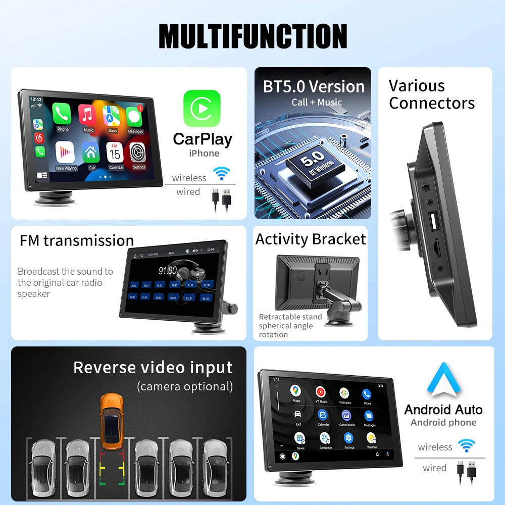 Autoradio 2025: Universal 9" Kabelloses Apple CarPlay Android Auto Bluetooth GPS FM AUX Multimedia-System