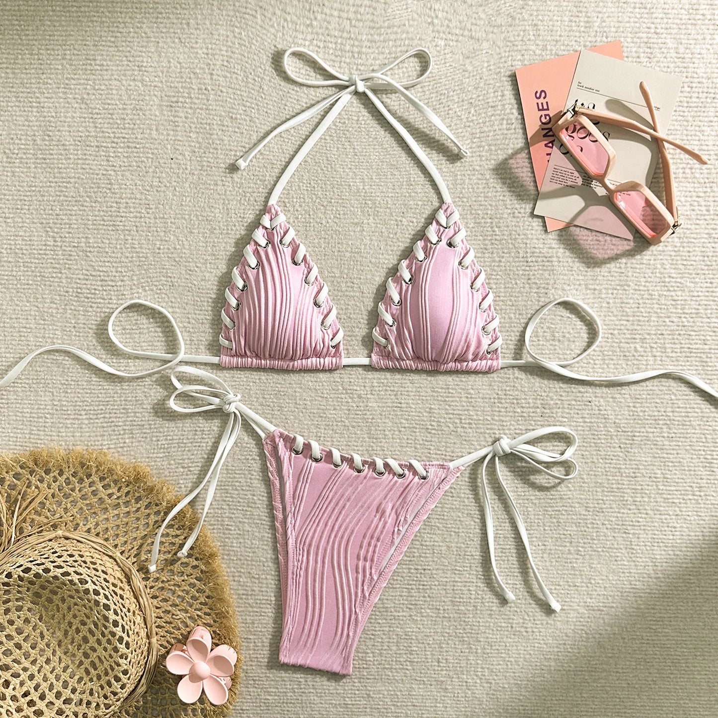 Elegant Bikinis Nylon Spandex Wire-Free Support Low Waist Brasilianischer Bikini Set