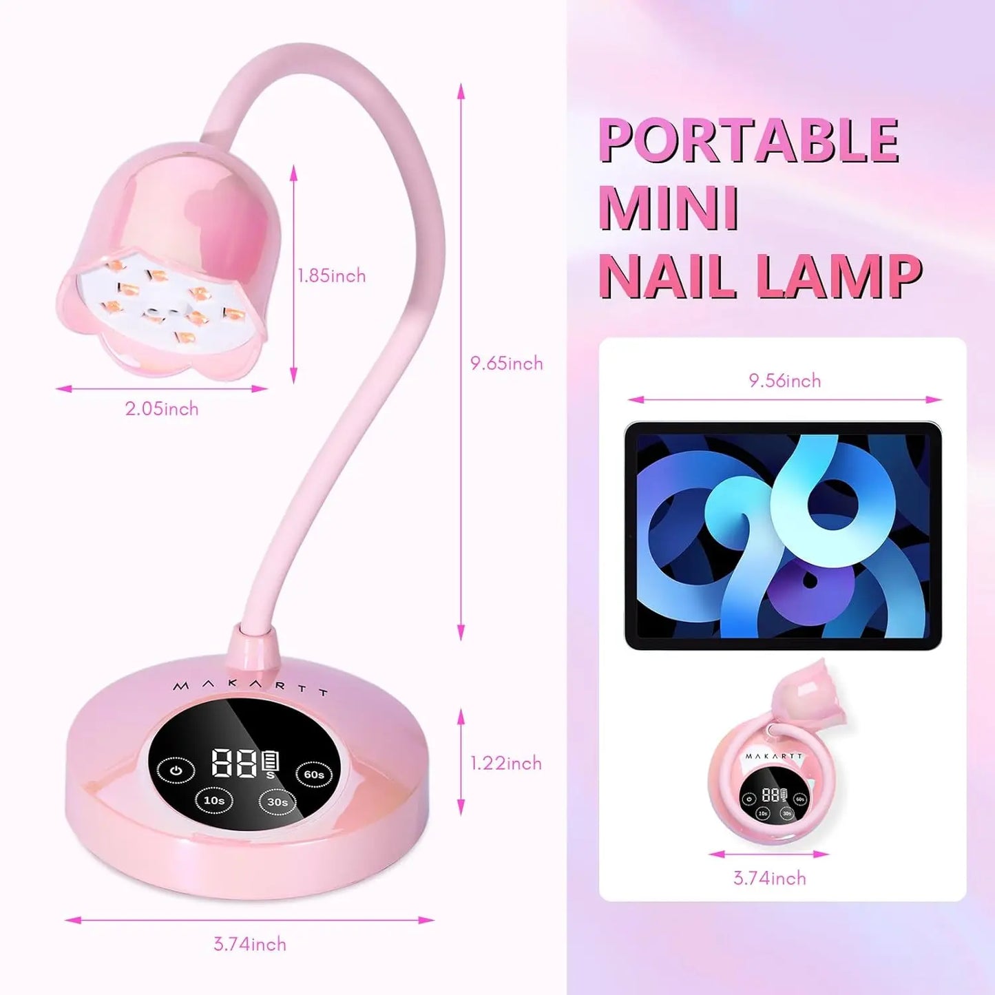 Makartt UV LED Nail Lamp Rechargeable Mini UV Light for Gel Nails Polish Fast Curing Goosenecks UV Lamp 10W Equitment Manicure