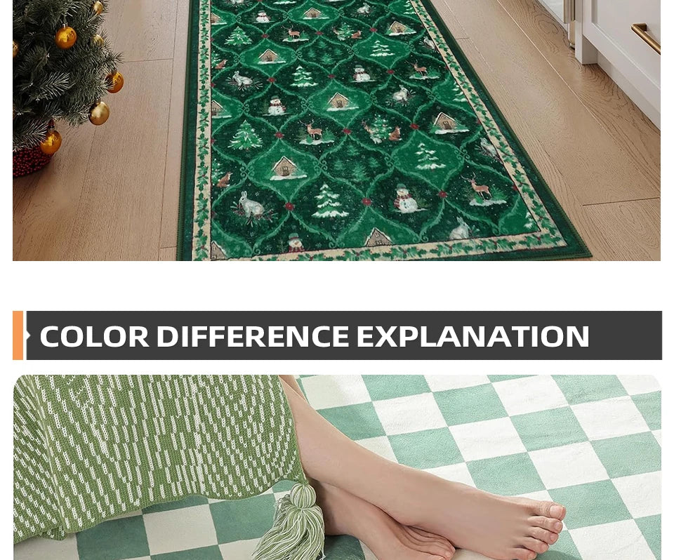Runner Rug Corridor Non-slip Machine Washable Easy To Fold Floor Mat Green Plaid Snowman Rugs Christmas Gift Home Decoration Mat