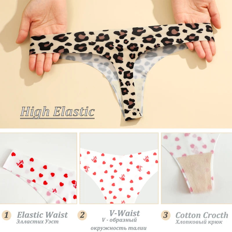 All Of Me Damen-Unterwäsche 2025 - 3er-Set Ice Silk nahtlose Strings Leopard & Schmetterling Print