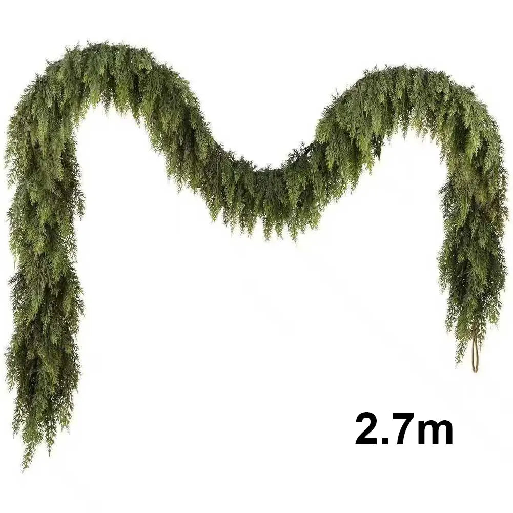 Weihnachts-Zeder-Girlande, künstliche Real-Touch-Grünkiefer mit flexiblen Zweigen für Kaminsims, Treppenhaus, Kamin-Dekoration