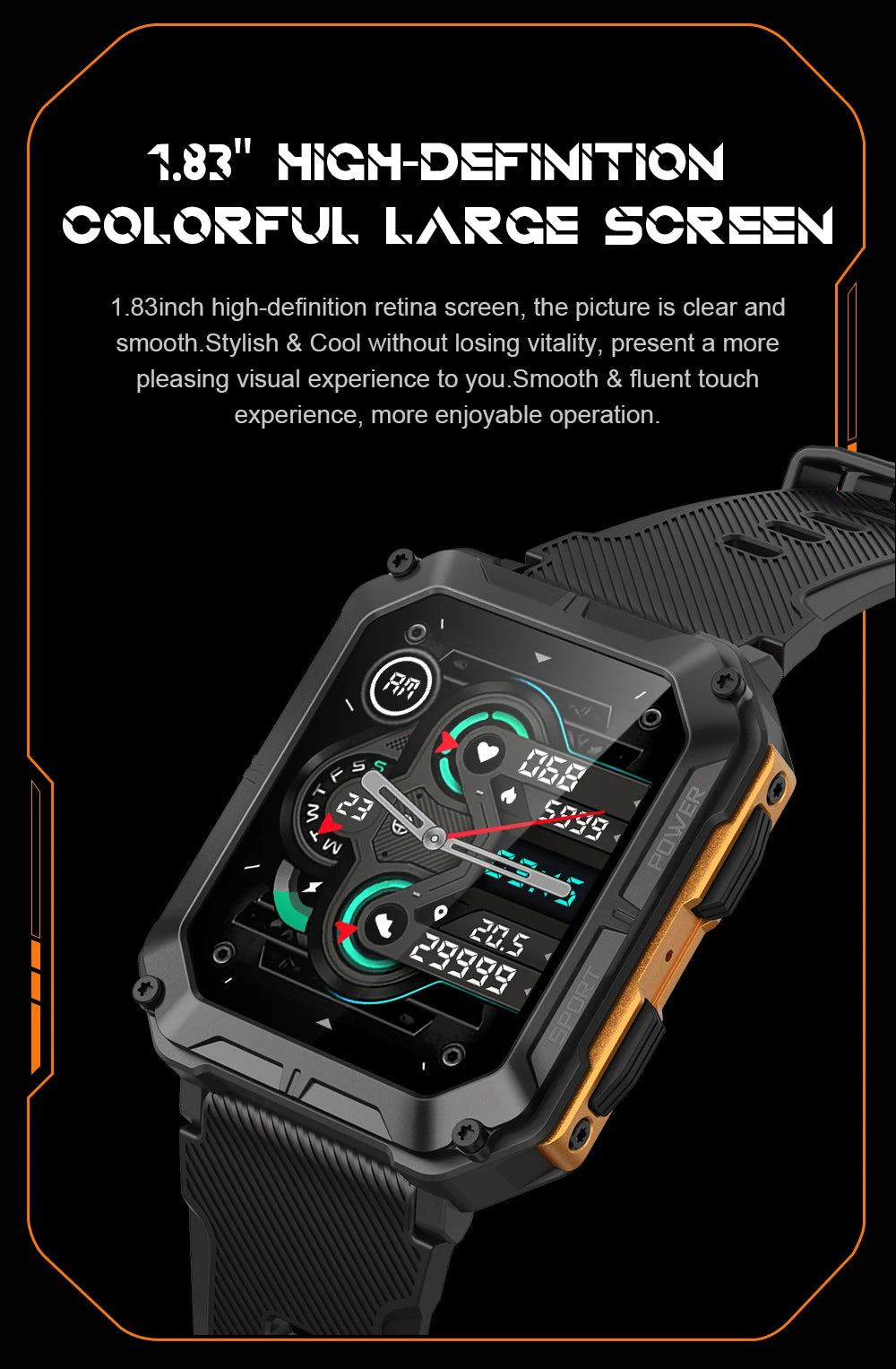 C20Pro Sports Smart Watch Männer Bluetooth Anruf Smartwatch IP68 Wasserdicht Multi Sports Mode Gesundheitsüberwachung Militär Smartwatch