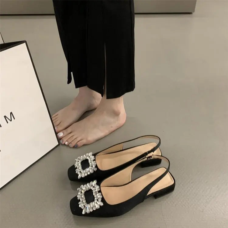 Fashion Women's Sandals Summer New Slingback Slippers Female Low Heel Rhinestone Buckle Back Strap Sexy Pumps Sandalias De Mujer