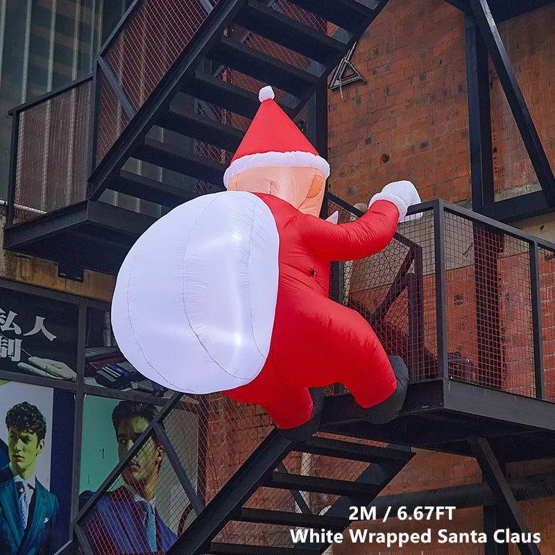 Christmas Inflatable Model,climbing Wall Santa Claus Glowing Inflatable Model, Outdoor Garden Scene Decoration Hanging Ornaments