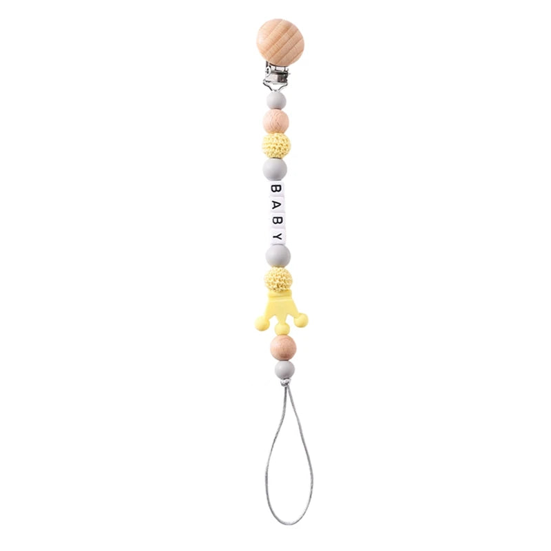 Baby Pacifier Chain Star Customizable Beads Wooden Pacifier Clips BPA Free Handmade Holder Chain Infant Nursing Teether Chain