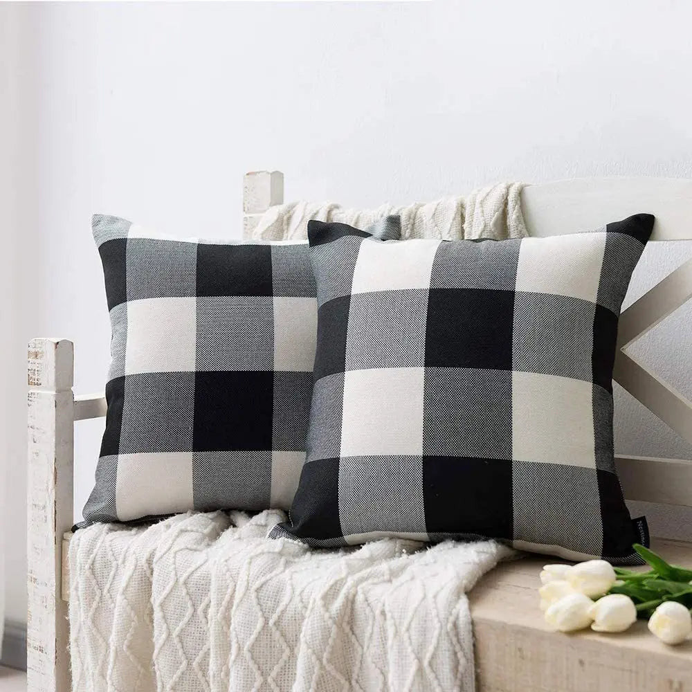 Pack of 2 Christmas Plaid Decorative Throw Pillow Covers Scottish Tartan Cushion Case for Farmhouse Home Holiday Decoration