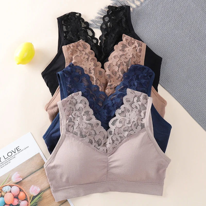 elegant Lace Bra Top Women Push Up Wireless Women Padded Bralette Underwear Lingerie Sports Bra Female Crop Tops