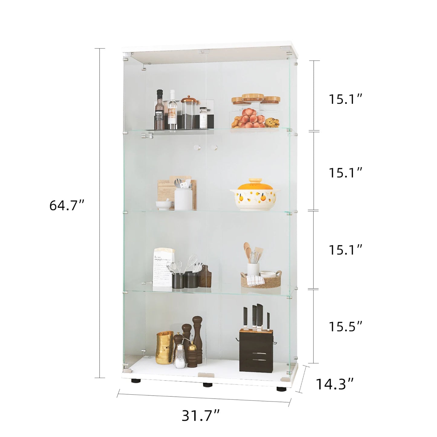 Rosahqnda Vitrine 4 Ebenen Gehärtetes Glas Elegant