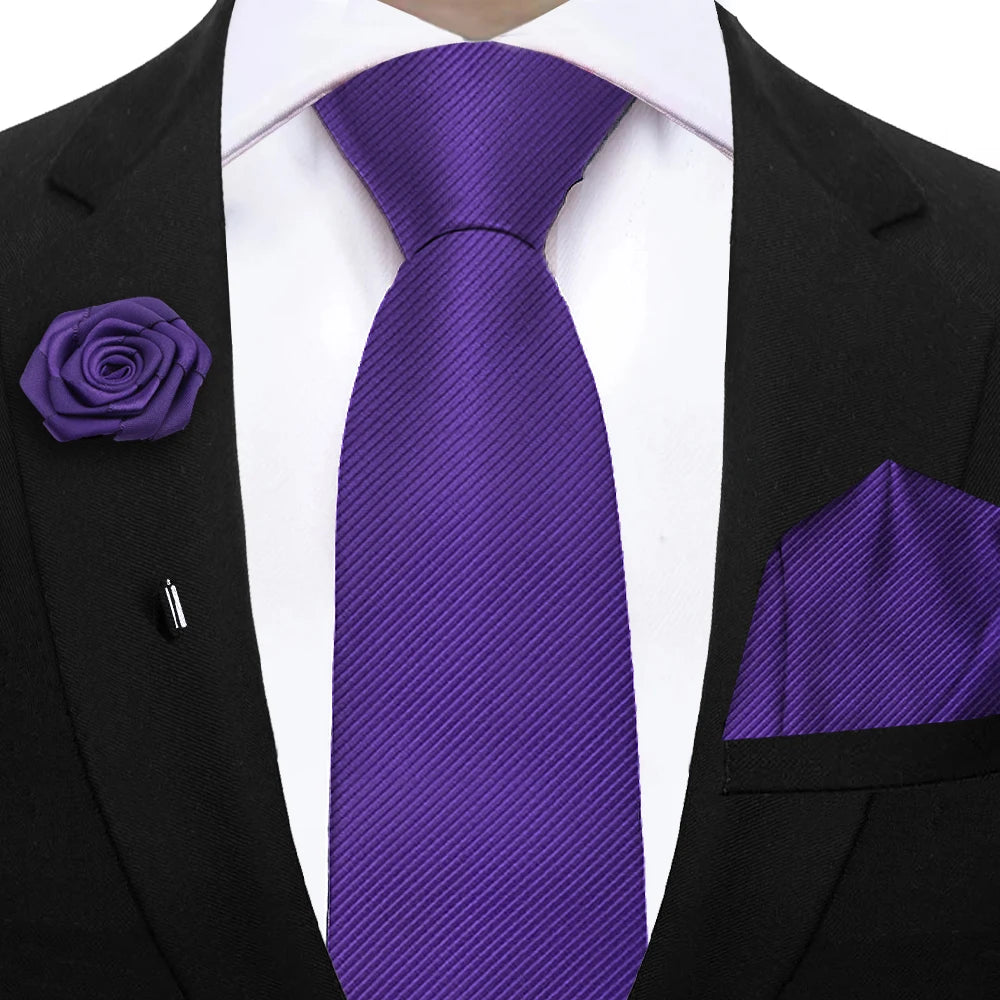 Simplicity Mens Ties Solid NeckTie Pocket Square Floral Brooch Set Men's Wedding Tie Suit Accessories Fit Group Holiday Party