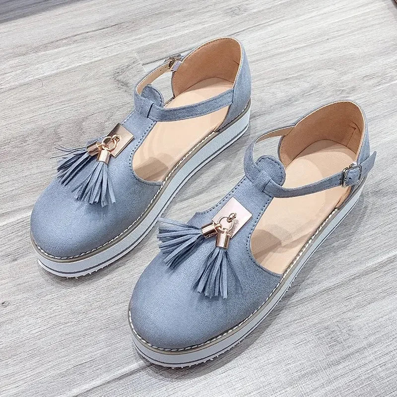 Women's Sandals Summer 2025 Casual Flat Platform Heel Tassel Buckle Strap Female Sandals Platform Vulcanized Shoes for Women New