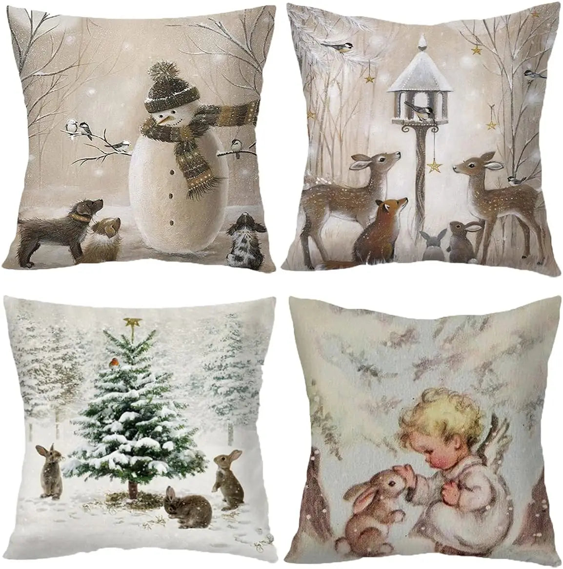 Christmas Decoration Pillow Cover 40 X40cm Animal Snowman Cushion Cover Square Pillowcase, Sofa Bedroom Decoration Gift