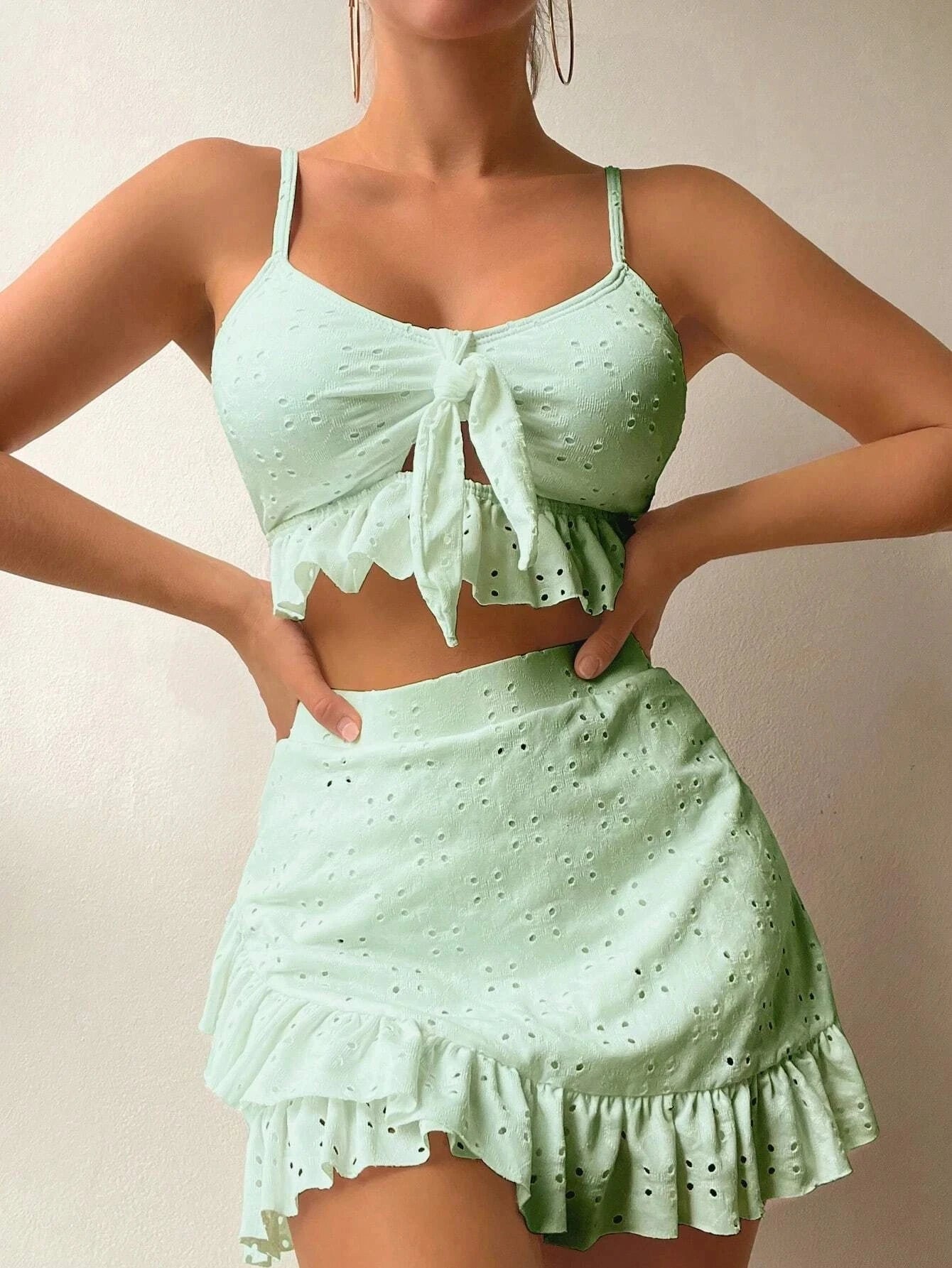 2025 3pack Schwimmbekleidung Frauen: Bikini Schwimmanzug Strand Rock - Knoten Badeanzug Strandmode Rüschen Zweiteilig Bikini Set Biquini Vielseitigkeit